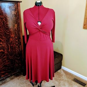 Burgundy red venus long sleeve A line dress